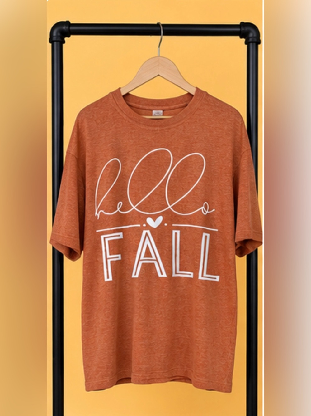 Hello Fall Graphic T-Shirt Women’s XL Burnt Orange Rust Soft Stretch Fall Tee